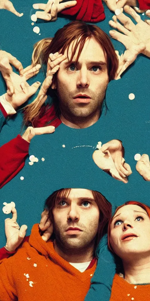 Prompt: eternal sunshine of the spotless mind, film grain, poster, style of Wes Anderson