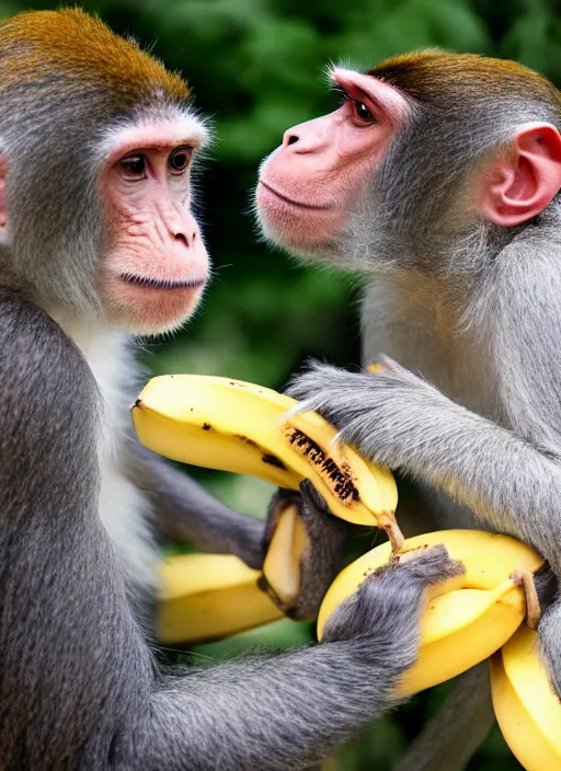 Prompt: a monkey feeds a banana to a person, color high - quality photo