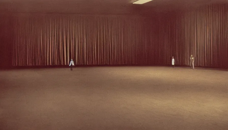 Prompt: 70s movie still of a man with very very long arms in an empty soviet ballroom, eastmancolor, heavy grain, high quality, higly detailed, liminal space