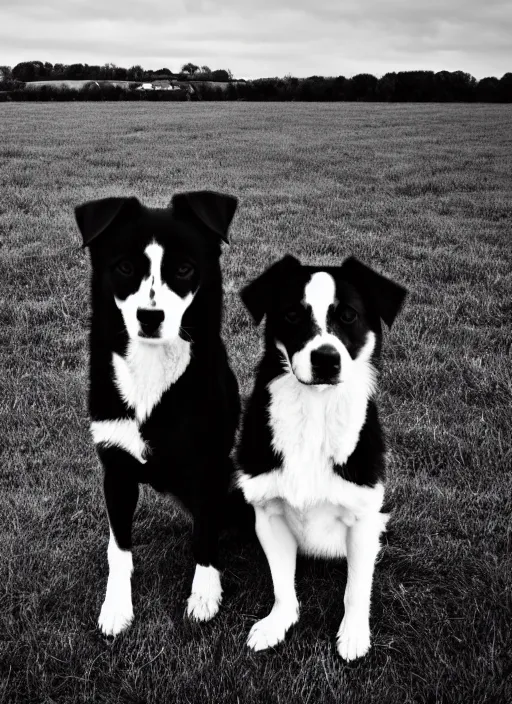 Image similar to two dogs black and white portrait white sky in background