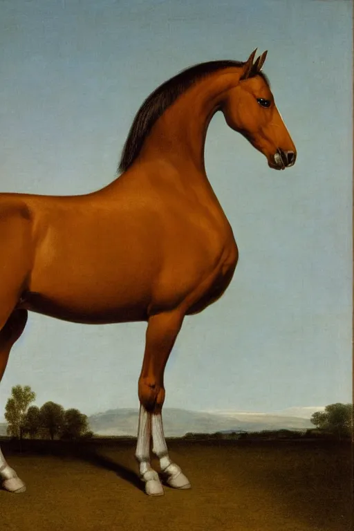 Prompt: a standing horse, contraposto, by george-stubbs
