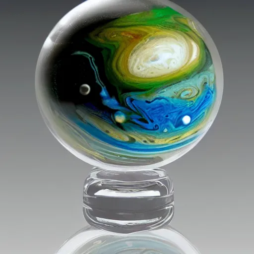 Prompt: very detailed glass paperweight that looks like the planet jupiter