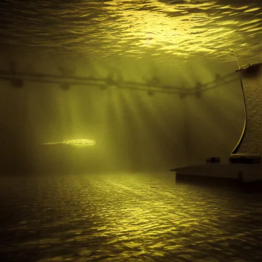 Prompt: underwater Big Ben, deep underwater, fish shoal, concept art in style of Greg Rutkowki, dynamic moody lighting, 4k, very highly detailed, hyper realistic