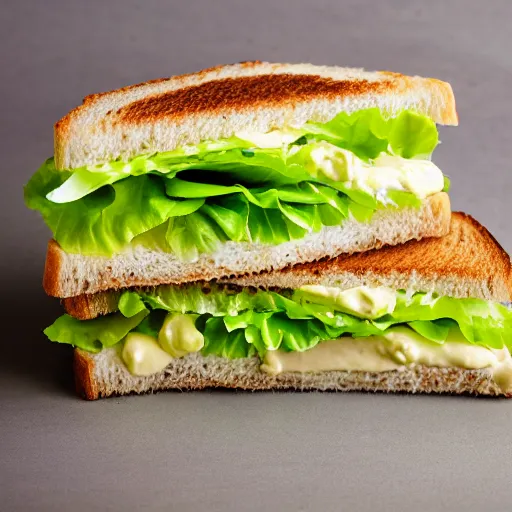 Image similar to A lettuce mayonnaise sandwich, food photography