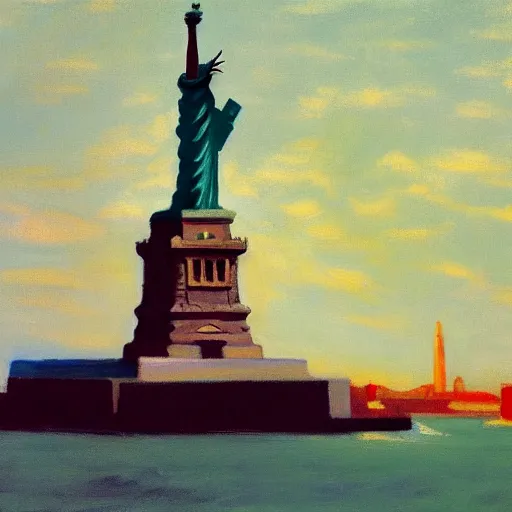 Prompt: the Statue of Liberty painted by Edward Hopper, 4k,