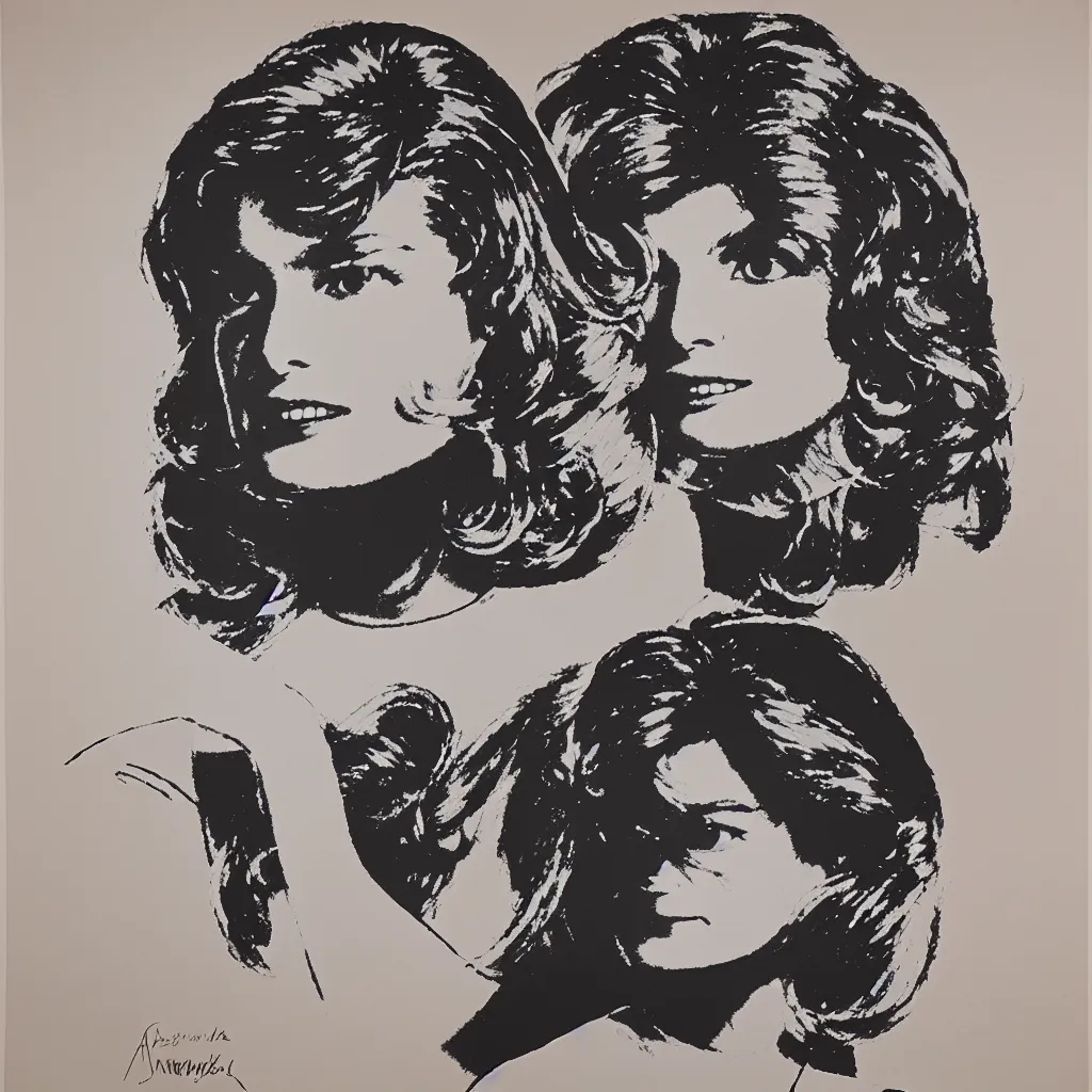Prompt: silk screen portrait of jacqueline kennedy by andy warhol
