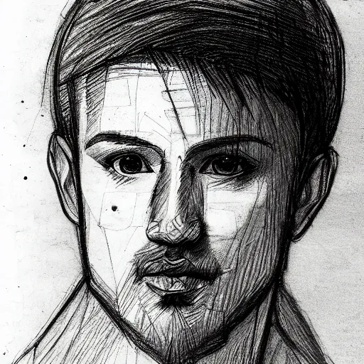 Image similar to markplier portrait sketch drawn by da vinci, sketch, traditional art