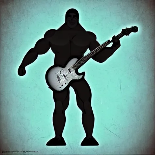 Image similar to big muscle man with a guitar as a body, digital art, intricate