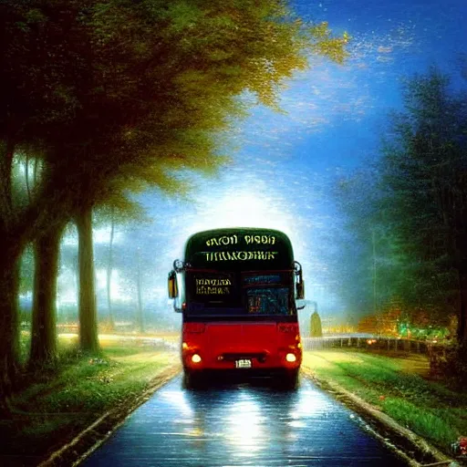 Prompt: what if God was one of us, just a stranger on a bus Thomas kincade