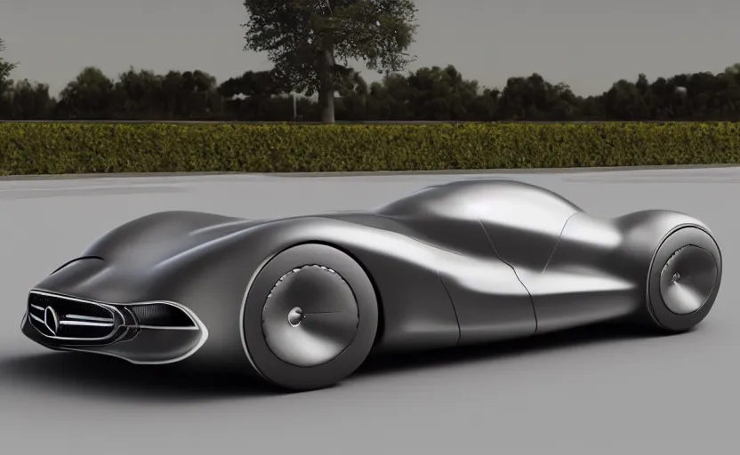 Image similar to 2040 mercedes-benz streamliner, concept car, concept art, by Ash Thorp, 3D render, Octane Render