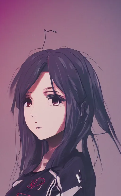 Image similar to shirt art, logo graphic design, anime style, realistic lighting, futuristic solid colors, made by ilya kuvshinov, sold on sukebannyc, front portrait of a girl, jpop clothing, sneaker shoes, arcade cabinet in background