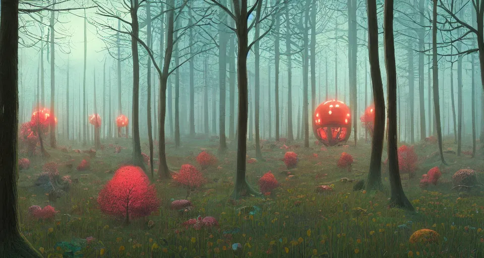 Image similar to An enchanted forest, by simon stalenhag