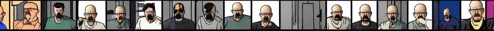 Image similar to 8 consistent frames from a video showing walter white looking around his house