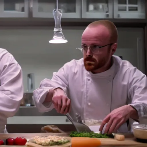 Prompt: jessie pinkman and walter white cooking borsch cinematic extremely detailed