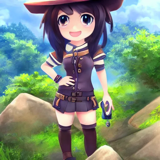 Image similar to female explorer mini cute girl, adoptable, highly detailed, rendered, ray - tracing, cgi animated, 3 d demo reel avatar, style of maple story and aura kingdom, maple story indiana jones, cool clothes, soft shade, soft lighting, portrait pose