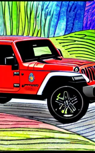 Image similar to a coloring book page of a jeep Wrangler