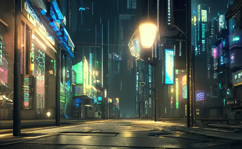 Prompt: photorealistic cyberpunk streets at night. light fixtures. 8K. detailed. photorealism. artstation. 25mm f/1.7 ASPH Lens. ultra realistic