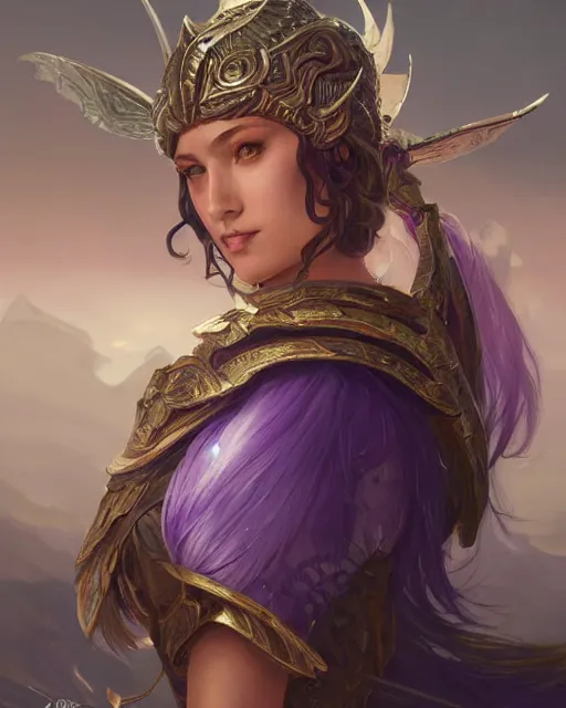 Image similar to Portrait of a Fantasy amethyst knight, moonlit, HD, illustration, epic, D&D, fantasy, intricate, elegant, highly detailed, digital painting, artstation, concept art, smooth, sharp focus, illustration, art by artgerm and greg rutkowski and alphonse mucha, monster hunter illustrations art book