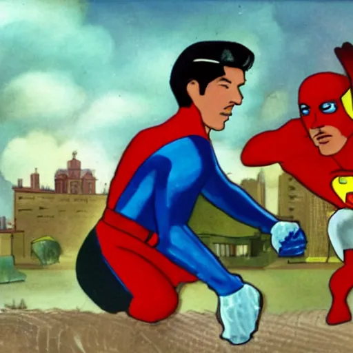 Image similar to pepon nieto as a superhero saving a young boy