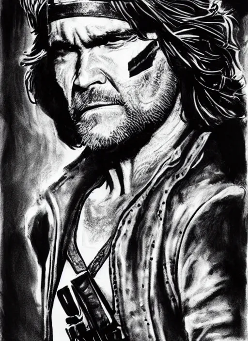 Image similar to Kurt Russell as Snake Plissken Escape From New York, Movie Inspired, mixed media, tritone, pinterest