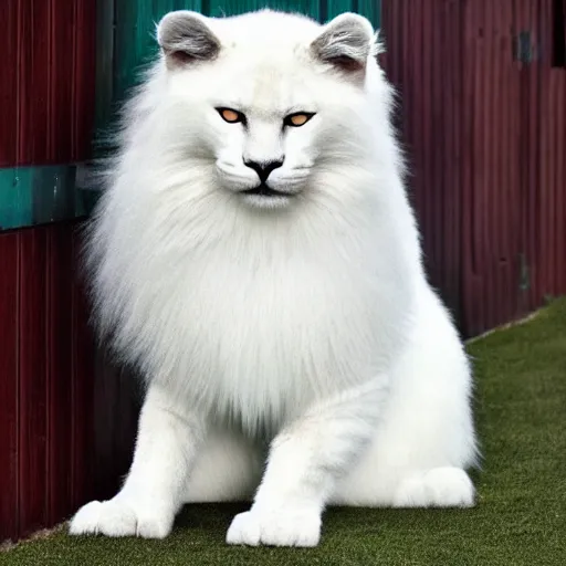 Prompt: big white panter, white paws and very long fur