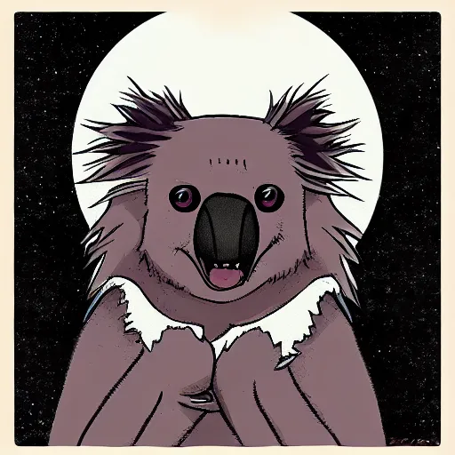 Image similar to a vampire koala, digital art, anime art style