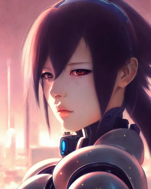 Image similar to portrait Anime Girl in mecha armor in night tokyo Sharp fine face pretty face, realistic shaded Perfect face, fine details. Anime. cyberpunk realistic shaded lighting by katsuhiro otomo ghost-in-the-shell, magali villeneuve, artgerm, rutkowski Jeremy Lipkin and Giuseppe Dangelico Pino and Michael Garmash and Rob Rey