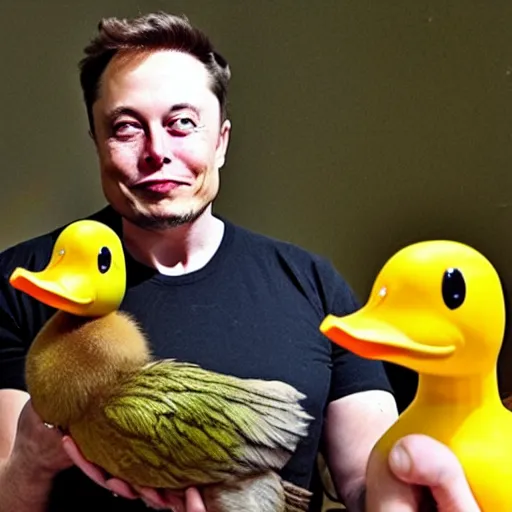 Image similar to elon musk holding a yellow duck