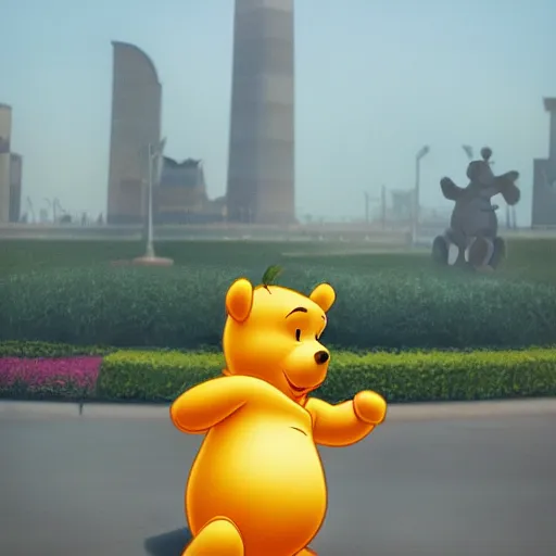 Image similar to winnie the pooh at tiananmen square, award winning photography, extremely detailed, artstation, 8 k, sensual lighting, incredible art, wlop, artgerm