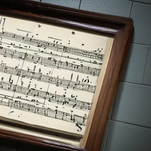 Image similar to abandoned sheet music in a bathroom