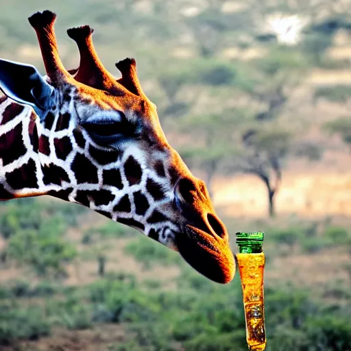 Image similar to a giraffe in a safari truck in south africa watching humans drink water mid dat