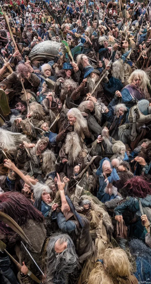 Image similar to hobbit mosh pit, detailed, sony a 7 r, photorealistic