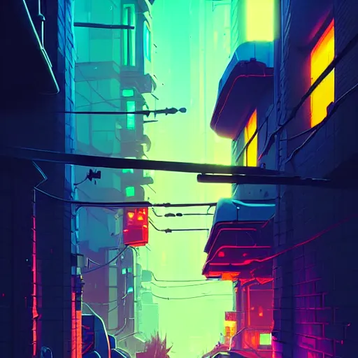 Prompt: dark alleyway in a cyberpunk city by christopher balaskas and anton fadeev and dan mumford and beeple and norman rockwell, asymmetrical, asymmetry, hyperrealistic, high detail, ultra detailed, space, nebula, sharp focus, astronomy, science, crisp edges, sharp edges, hdr, mist, reflections