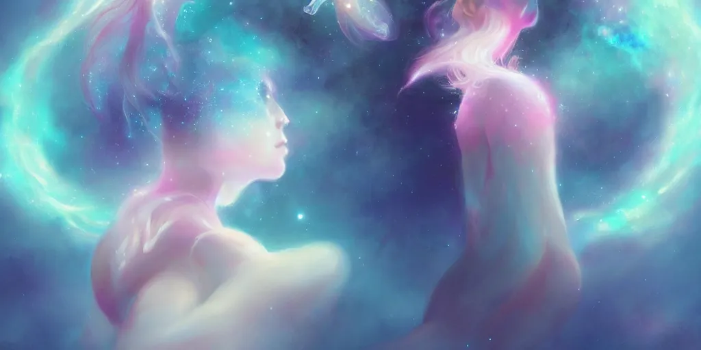 Image similar to breathtaking delicate detailed concept art painting creature with nebula space inside, by hsiao - ron cheng, bizarre compositions, exquisite detail, pastel colors, 8 k