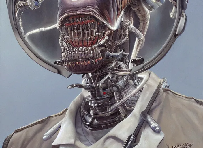 Prompt: a highly detailed alien portrait of a dentist, james gurney, james jean