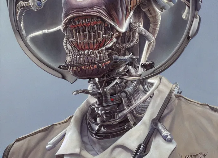 Image similar to a highly detailed alien portrait of a dentist, james gurney, james jean