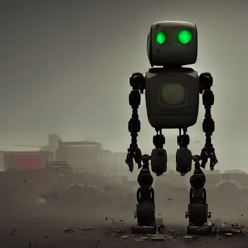 Prompt: a robot with a ( ( ( ( ( broken ) ) ) ) ) old tv head, detailed, rusty,,, concept art, matte painting, trending artstation, octane render, cinematic lightning, 8 k