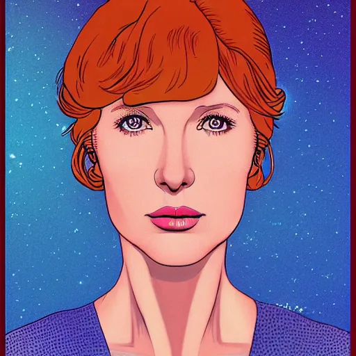 Prompt: kelly reilly retro minimalist portrait! moebius starwatcher comic by jean giraud, portrait 8 k