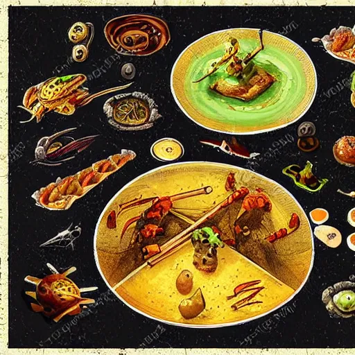 Image similar to a plate of unusual extraterrestrial cuisine, rpg item, fantasy concept art