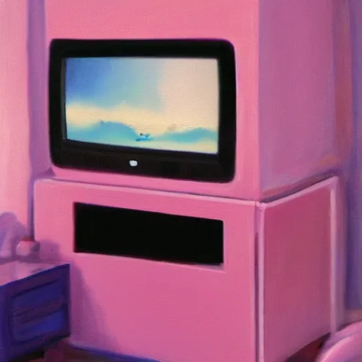 Image similar to a television in a pink room showing static that looks like a well, oil painting, ultradetailed, artstation, ultradetailed, digital painting, ultradetailed