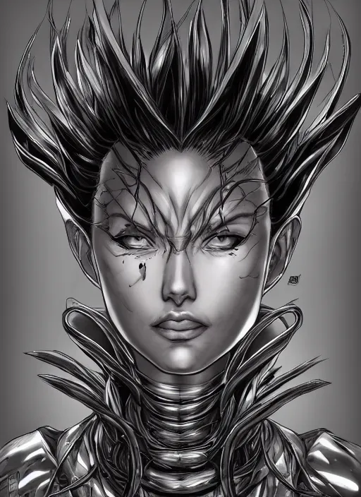 Prompt: a detailed face portrait of the queen of blades, line art, by yusuke murata, by hiroya oku, trending on artstation
