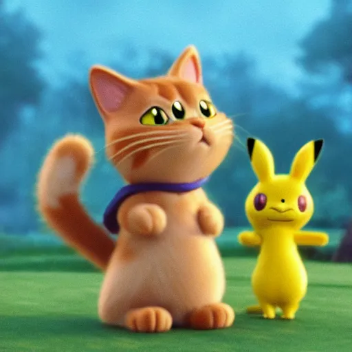 Image similar to garfield the cat as a pokemon, cgi