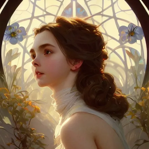 Image similar to beautiful natural McKenna Grace, intricate, elegant, highly detailed, digital painting, artstation, concept art, smooth, sharp focus, illustration, art by artgerm and greg rutkowski and alphonse mucha and loish and WLOP