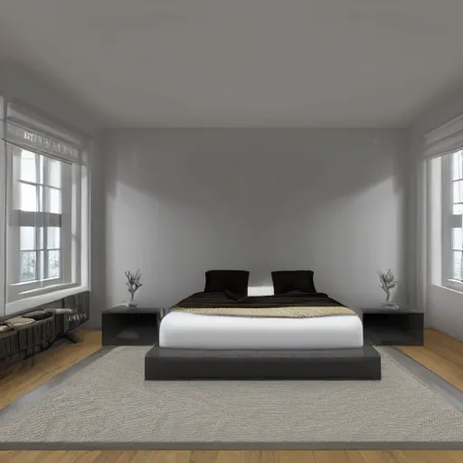 Image similar to parallax mapping of bedroom, symmetry