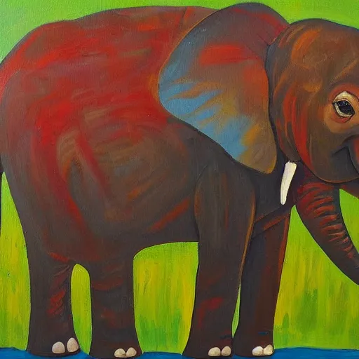 Image similar to painting of elephant in the style of Maria Prymachenko