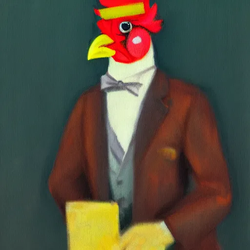 Image similar to a high quality photo of a chicken wearing a suit, Impressionism, 8k