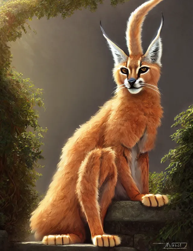 Prompt: cute fluffy caracal in a ancient greek city, wearing laurel wreath on head | | cute, key visual, realistic shaded perfect face, fine details by stanley artgerm lau, wlop, rossdraws, james jean, andrei riabovitchev, marc simonetti, and sakimichan, trending on artstation