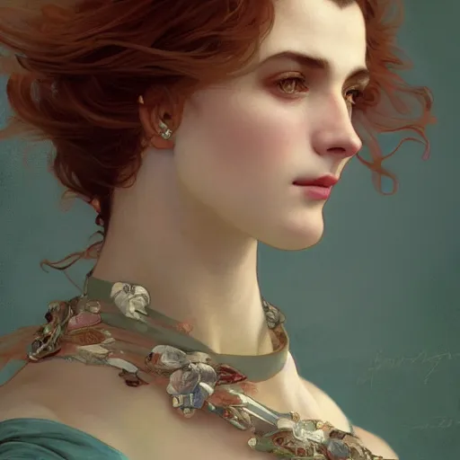 Prompt: closeup portrait fashion photo of divine beauty, beautiful detail and color, art by john collier and albert aublet and krenz cushart and artem demura and alphonse mucha, volumetric lighting, octane render, 4 k resolution, matte, sharp focus, illustration, art by jacque - louis david, baroque style