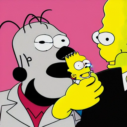 Image similar to the cover of the album igor with homer simpsons head on it, realistic, 4 k, pink and black.