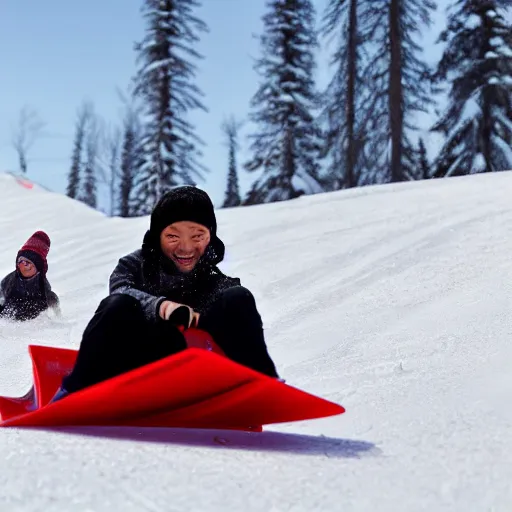 Image similar to Pogg and Yuurei sledding in Canada, 4k, sharp focus, greg rutkowski